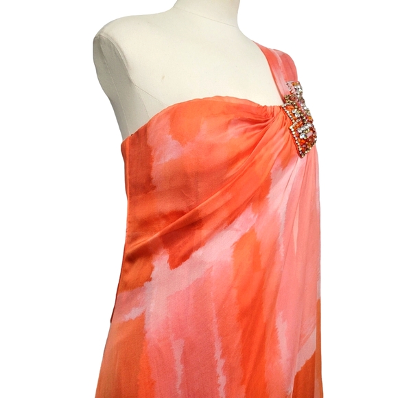 HOAGLUND NEW YORK Orange One-Shoulder Caftan Gown Size 6 - Picture 5 of 12